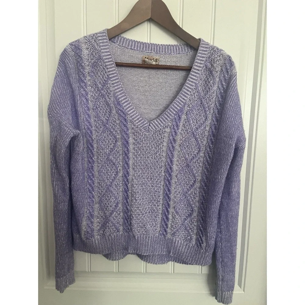 Mudd Vintage Y2K Purple V-neck cable-knit Sweater Women's Sz Large 425‎